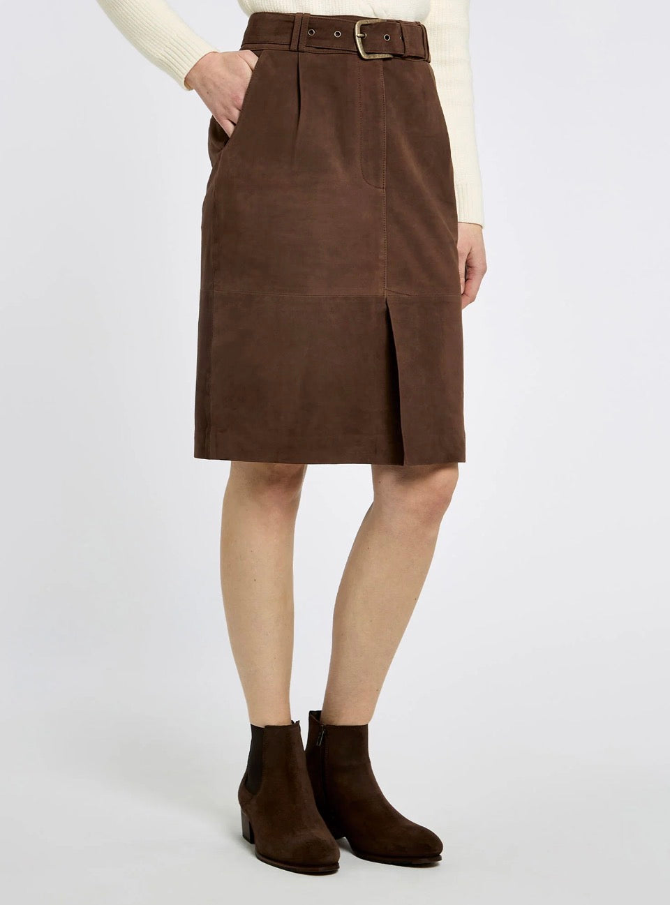 Dubarry Knelangt semsket skinnskjørt