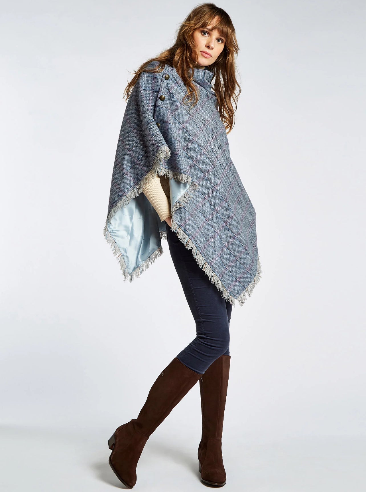Dubarry Poncho tweed lyseblå med 100% ull fra Scotland.